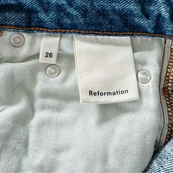 Reformation Cropped Flare Jeans Raw Hem Baltic Blue Size 26 - Picture 8 of 9
